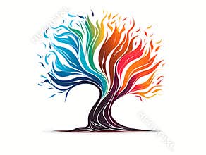 A colorful tree logo icon in hand-drawn style