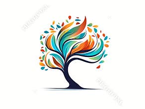 A colorful tree logo icon in hand-drawn style