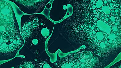 Fantastic structure of bubbles, chemical reactions. Chaotic motion, bubble flow expansion, curlicue of ink.