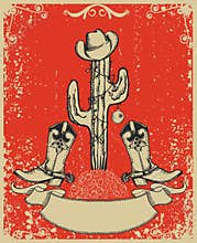 Grunge red christmas card with cowboy boots