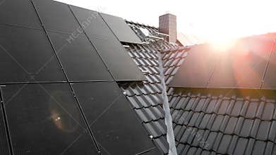 Solar panels on the roof of a sustainable single-family house