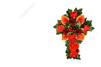 Sympathy or Condolence card with floral cross isolated on white background, copy space