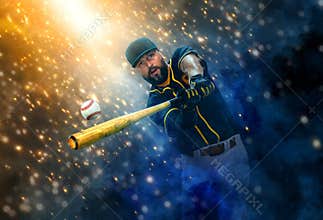 Baseball player on the black background. Game day. Download a high resolution photo to advertise baseball games in