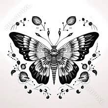 Beautiful butterfly tribal tattoo with intricate line art, Hand drawn illustration for tattoo design