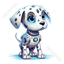 Cartoon dog robots. T-Shirt, Sticker. Funny cyborg. AI Generated