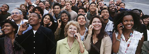 Multiethnic People Using Mobile Phone