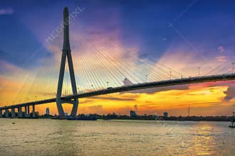 Sunset Can Tho bridge, Can Tho city, Vietnam.