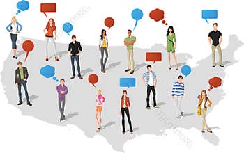 People over United States of America map