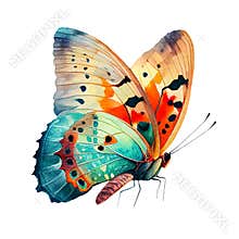 Tropical butterfly isolated on white background. Watercolor illustration
