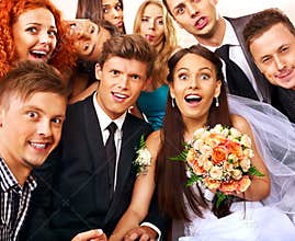 Bride and groom in photobooth.