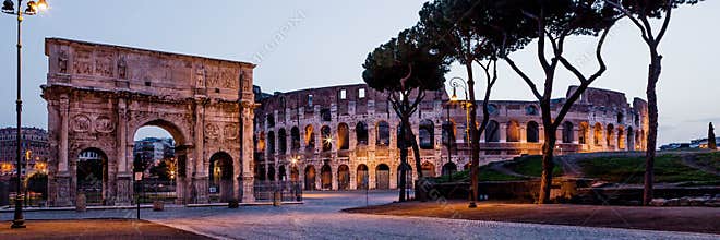 Coliseum and arch in Rome. Italy