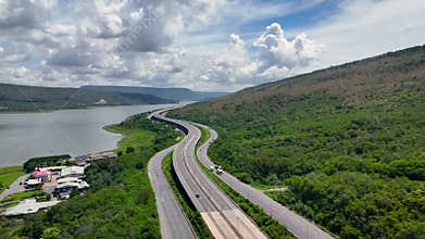 Drone shot The M6 motorway Nakhon Ratchasima
