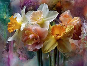Painting of a bunch of yellow and orange flowers