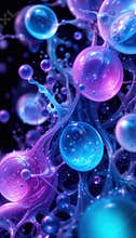 Abstract Background with Glowing Blue and Purple Liquid Bubbles