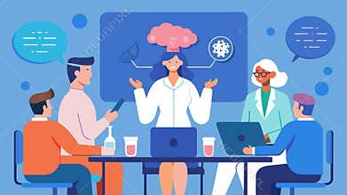 A medical conference features a panel of experts discussing the neurochemical changes induced by ketamine that