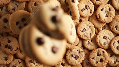 Cascading chocolate chip cookies in motion: a sweet symphony of baked delights