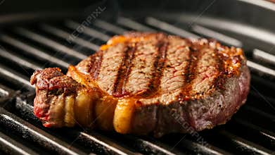Juicy grill: sizzling steak cooking progression on cast iron griddle