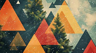 Abstract geometric forest scene with vibrant triangular patterns