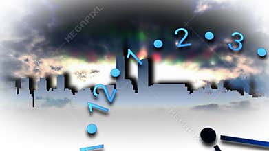 3d Clock moving with clouds in background