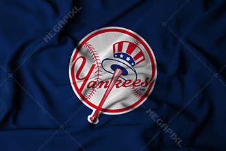 The fabric texture features a flag with the logo of the MLB New York Yankees baseball team