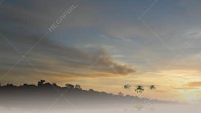 Apache Helicopters flying