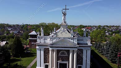 Drone footage of the facade of the Holy Apostles Peter and Paul Church in Ukmerge, Lithuania
