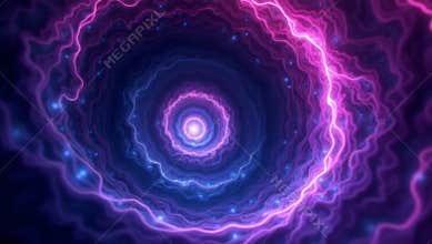 Glowing purple and blue plasma energy vortex spinning in space