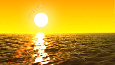 loopable FullHd 3d sea with great sunset and waves