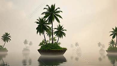 Island with palm trees in ocean, tropical paradise and getaway stock footage Generative AI