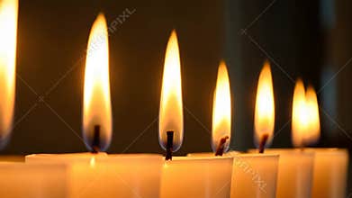 Burning candles with soft light, warm ambiance and relaxation stock footage Generative AI