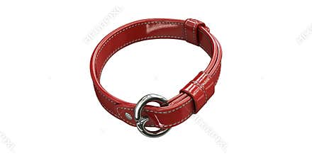 Red Leather Dog Collar With Metal Buckle. Pet Accessory For Style And Safety Isolated On Transparent Background