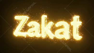A glowing lettering of the word ZAKAT