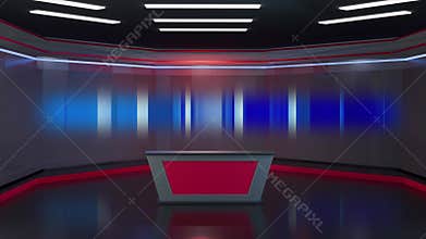 3D Virtual TV Studio News, Backdrop For TV Shows .TV On Wall.3D Virtual News Studio Background