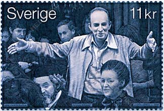 2008 Swedish stamp featuring acclaimed director Ingmar Bergman on set.