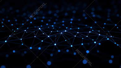 Abstract Blue Network Connection with Dots and Triangle Shapes Background