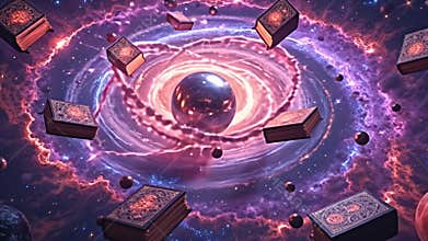 colorful nebula intertwined with the cosmos, a metallic sphere Generative AI