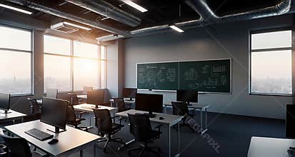 Futuristic Classroom Oasis: Modern Tech Meets Natural Light