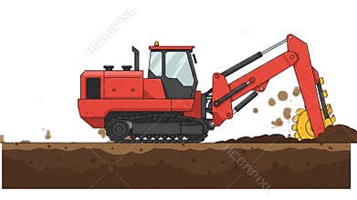 Trenching Machine Digging Ground in Flat Animation