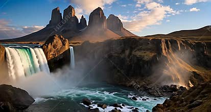 Majestic Waterfall Cascade in a Rugged Canyon at Daylight