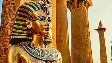 Portrait of the great Egyptian god-Pharaoh Tutankhamun in the temple of Thebes, Egypt.