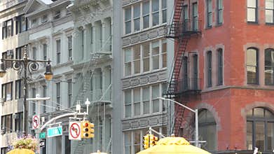 New York City building architecture, Manhattan. Residential house exterior. Red brick, Fifth avenue.