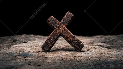 Rustic wooden cross with visible grain texture on background clipart