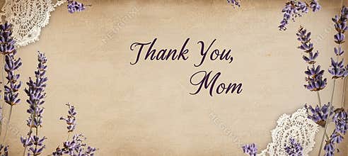 Vintage Mother's Day Card with Lavender Sprigs and Lace Borders for Elegant Thank You Message