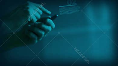 Businessman using smartphone. Hands scrolling and typing the screen.