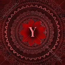 Vintage Red Letter Y in Mandala Floral Pattern Frame