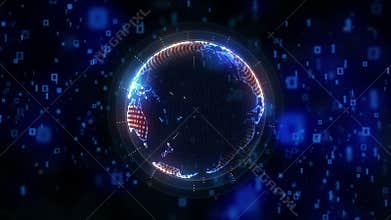 Rotating digital globe in cloud of binary data