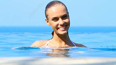 Sensual beauty in tropical pool