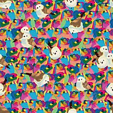 Rainbow rose seamless pattern bird