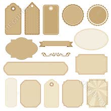 Set of blank vintage frames, tags and labels, s