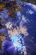 Fall Blue Sky Sun Water Reflection Abstract Wenatchee River